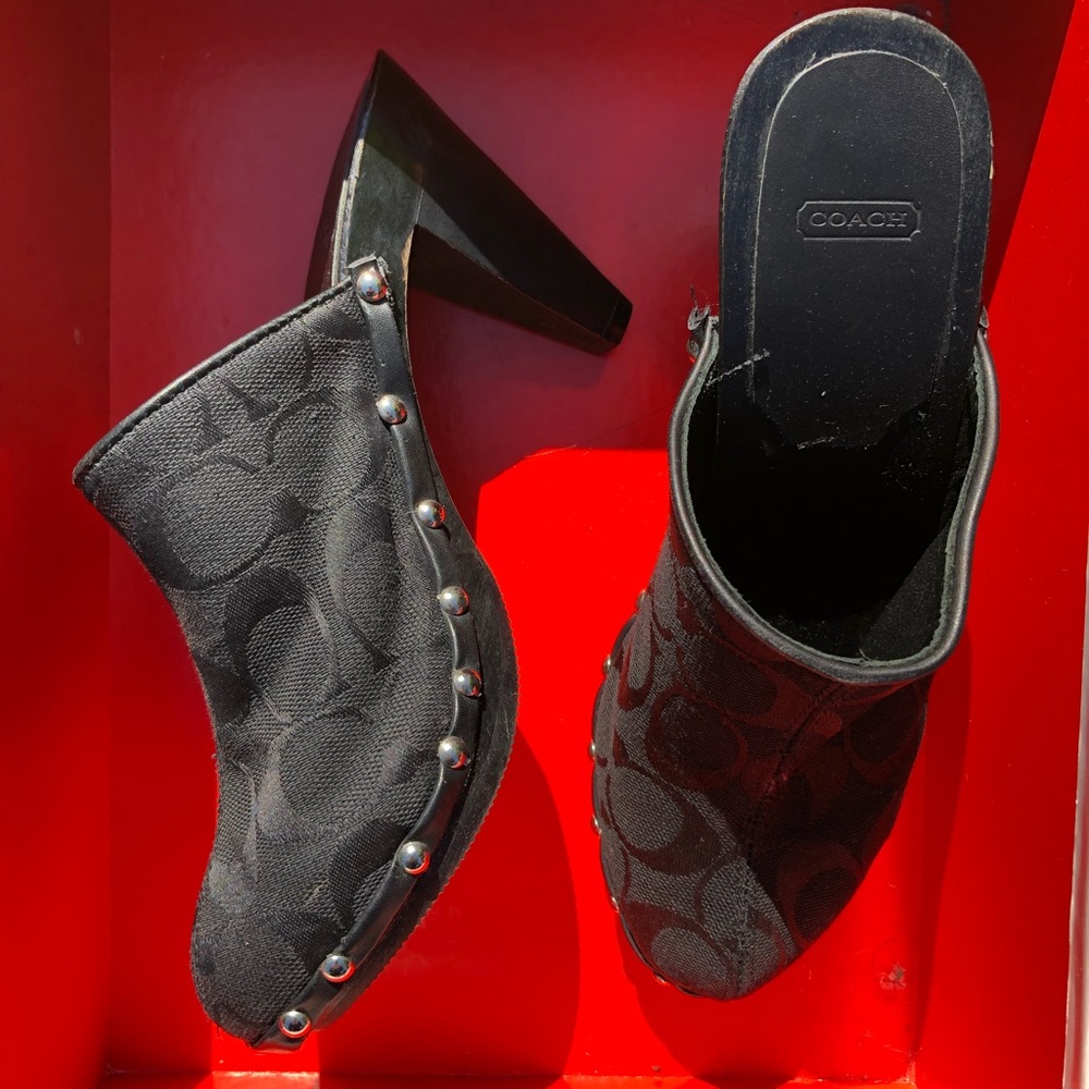 Black Coach Heels/Mules/Clogs - Picture 3 of 8